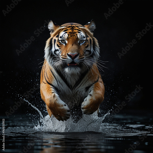 Majestic Bengal Tiger Roaming in the Wild Jungle in the water 