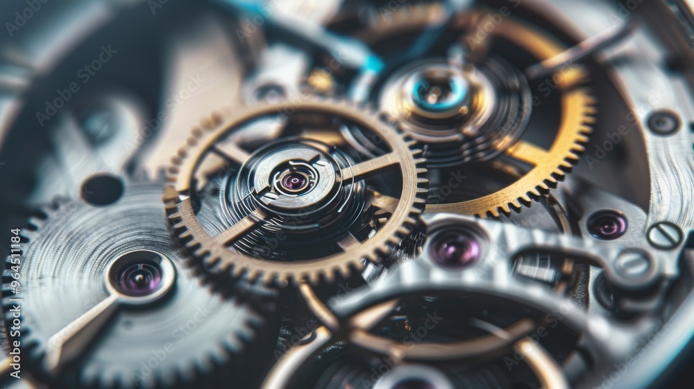 Close-up of intricate watch gears in motion, revealing the precision and complexity of mechanical engineering. Close-up of intricate watch gears in motion, revealing the precision and complexity of mechanical engineering.