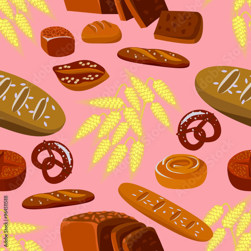 Vector - bakery store, bread and grain seamless pattern.