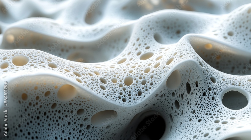 The image is a close up of a white object with many small holes in it The image is a close up of a white object with many small holes in it
