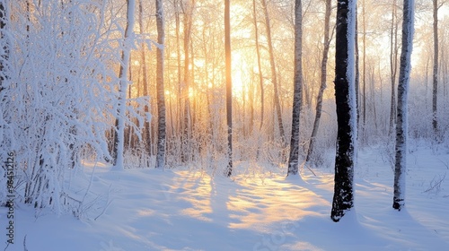 Serene Winter Stroll Among Snow-Laden Forest with Glistening White Branches
