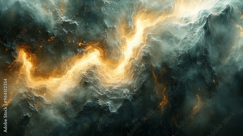 A space scene with a long, curving wave of light and dark blue A space scene with a long, curving wave of light and dark blue