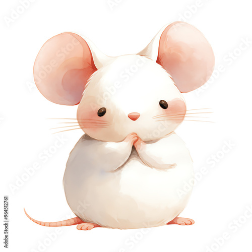 Cute white mouse with big eyes and ears, standing upright and looking adorable. Perfect for children's illustrations and cute character designs. photo