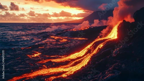 Dramatic Volcanic Eruption Glowing in the Dusk Sky,Nature's Raw Power on Display