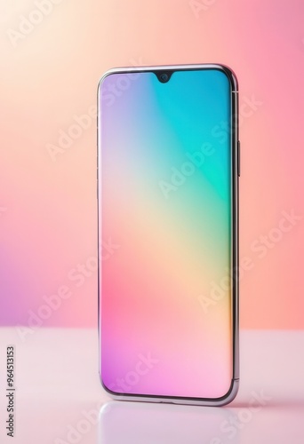 A sophisticated smartphone with a stylish design, featuring a gradient display and positioned against an elegant pastel-colored backdrop, perfect for modern tech enthusiasts. photo
