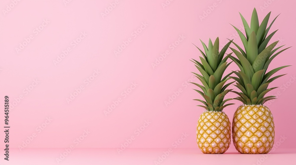 Two pineapples against a pastel pink background, creating a vibrant and tropical scene. Perfect for summer-themed designs and promotions. Two pineapples against a pastel pink background, creating a vibrant and tropical scene. Perfect for summer-themed designs and promotions.