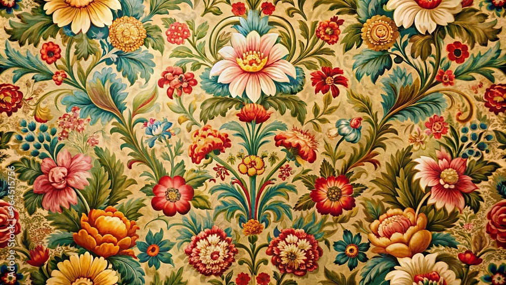 Vibrant wallpaper with detailed floral patterns and rich textures Vibrant wallpaper with detailed floral patterns and rich textures