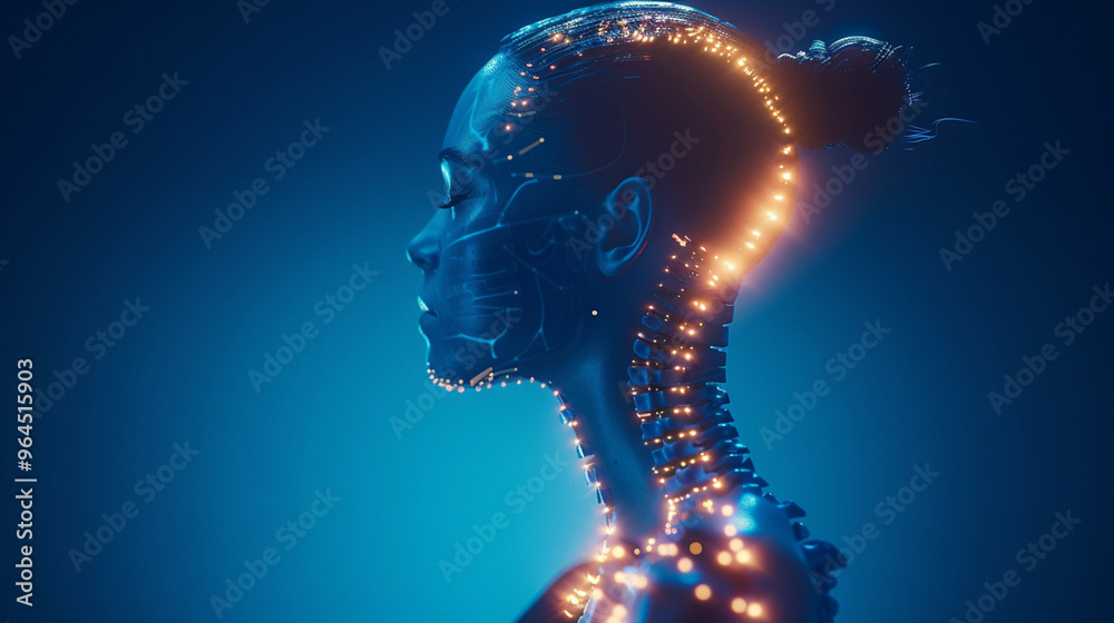 Obraz premium 3D human head silhouette with x-ray brain anatomy for medical concept