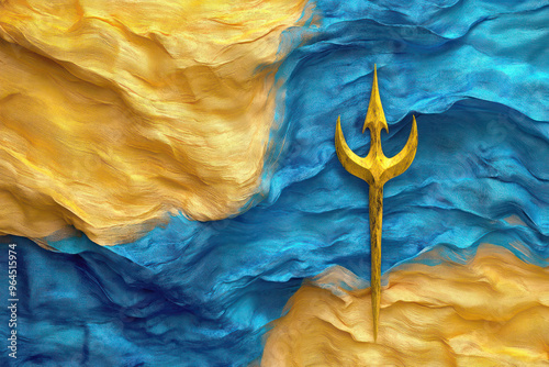 Abstract Background Reflecting Barbados' National Theme with Blue and Yellow Colors and Subtle Trident Symbol