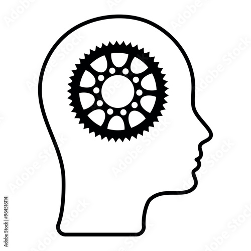 Human head and gear inside. Technological diagram of engineering gears inside the brain, artificial intelligence. Human head mind thinking.