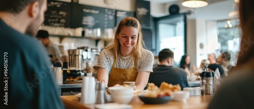 A person paying for the meal of a stranger in a busy cafe, creating a ripple of smiles among patrons