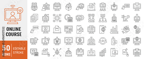 Online course icon collection. Containing distance learning, virtual classroom, online learning, e-learning icon. Simple line vector illustration.