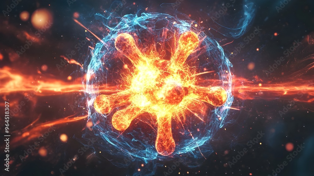 Obraz premium Detailed Breakdown of Atomic Isotopes Involved in Nuclear Fission with Particles in Motion and