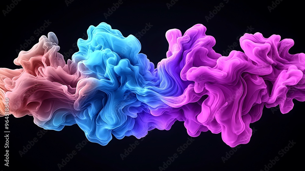 Obraz premium Clouds of colorful smoke billow against a black background, mysterious and mesmerizing.