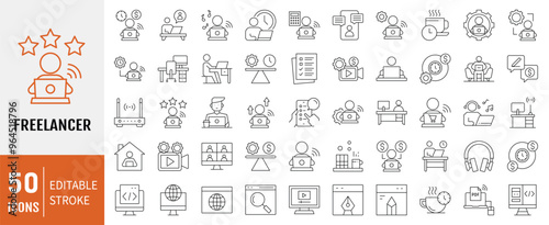 Freelancer line icon collection. Containing self employed, independent work, professional, website, worker, skills icon. Simple line vector illustration.
