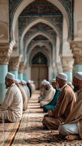 Group of Men Praying in Mosque: Unity, Faith, and Tradition in Religious Setting