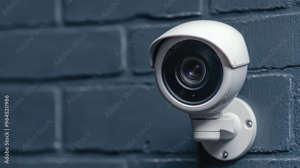 Close-up of a modern security camera mounted on a wall, focusing on surveillance and safety in a minimalist setup. Close-up of a modern security camera mounted on a wall, focusing on surveillance and safety in a minimalist setup.