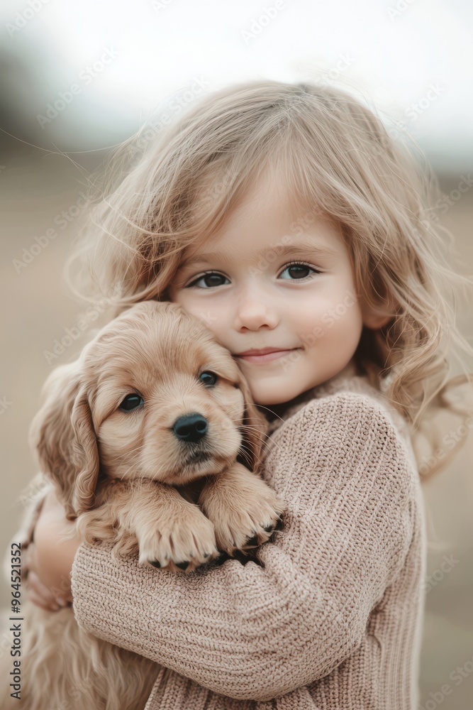 Adorable Little Girl Hugging a Cute Puppy in an Outdoor Setting, Capturing Innocence and Joy Adorable Little Girl Hugging a Cute Puppy in an Outdoor Setting, Capturing Innocence and Joy