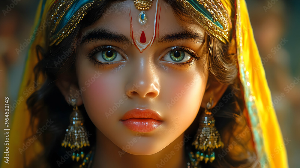 A portrait of a young girl with striking features and traditional attire. A portrait of a young girl with striking features and traditional attire.