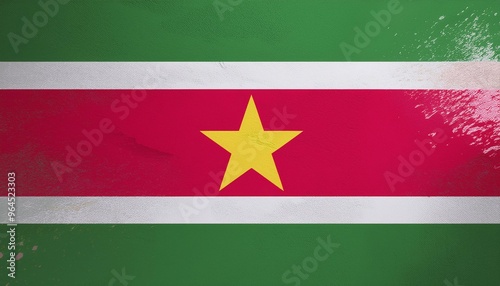 Suriname flag background with a paint splash texture on the wall