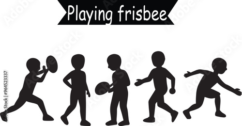 Playing Frisbee Modern Black Silhouette Design Elements