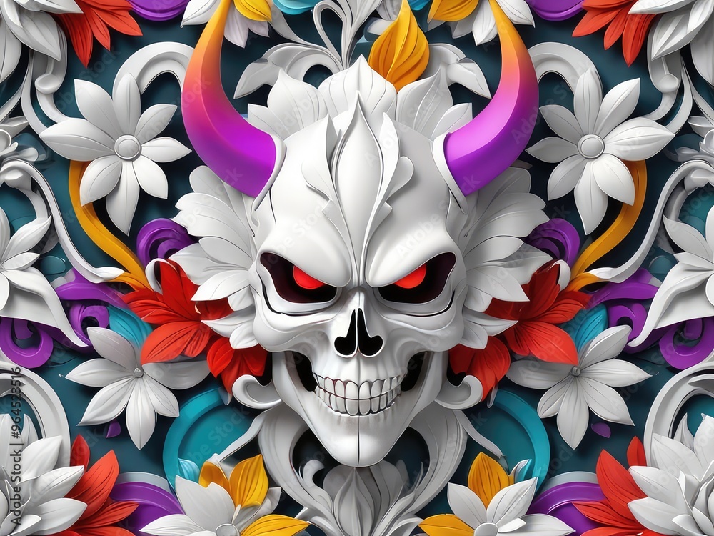 Naklejka premium 3D Halloween Mug Wrap Sublimation,Opulent Rococo skull. Skull fantasy dark.