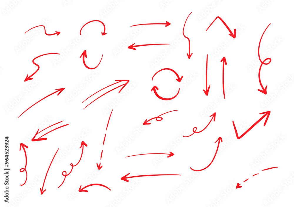 シンプルなペンの手書きの矢印セット ベクター 赤 シンプルなペンの手書きの矢印セット ベクター 赤