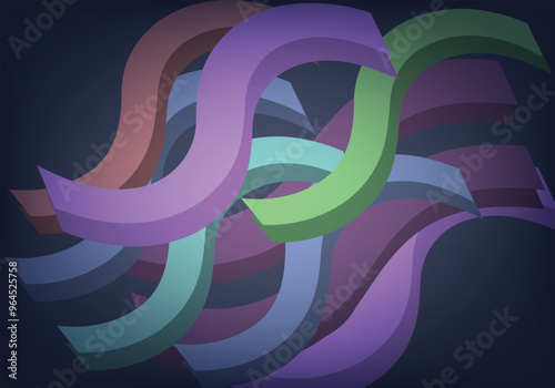 Wavy stripes 3d lines multi color background with dark background.