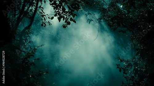 Mystical Foggy Forest Backdrop with Dark Fantasy Tones