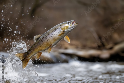 Catching a fish mid-jump, action photography style, with copy space