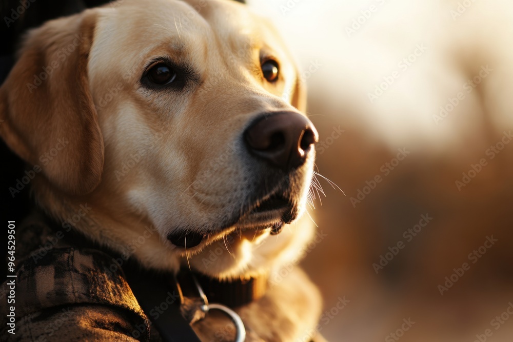 Close-up of a guide dog leading its owner, portrait photography, with copy space Close-up of a guide dog leading its owner, portrait photography, with copy space
