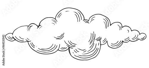 Clouds in hand drawn vintage style isolated on white background. Landscape elements in sketch style. Vector illustration