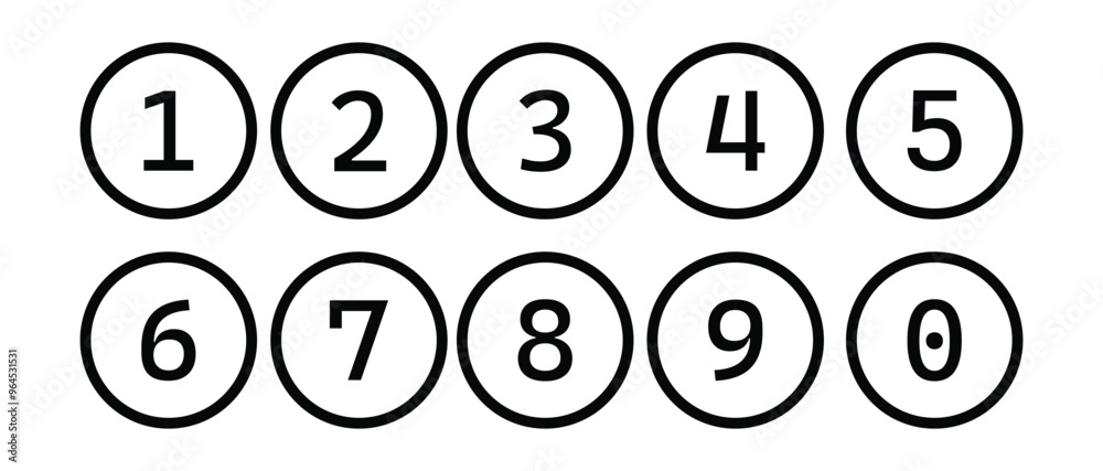 Simple circle with numbers 0 to 10 inside. Vector illustration on white background. Set of Round 1-9 Numbers Icon Vector. Simple circle with numbers 0 to 10 inside. Vector illustration on white background. Set of Round 1-9 Numbers Icon Vector.