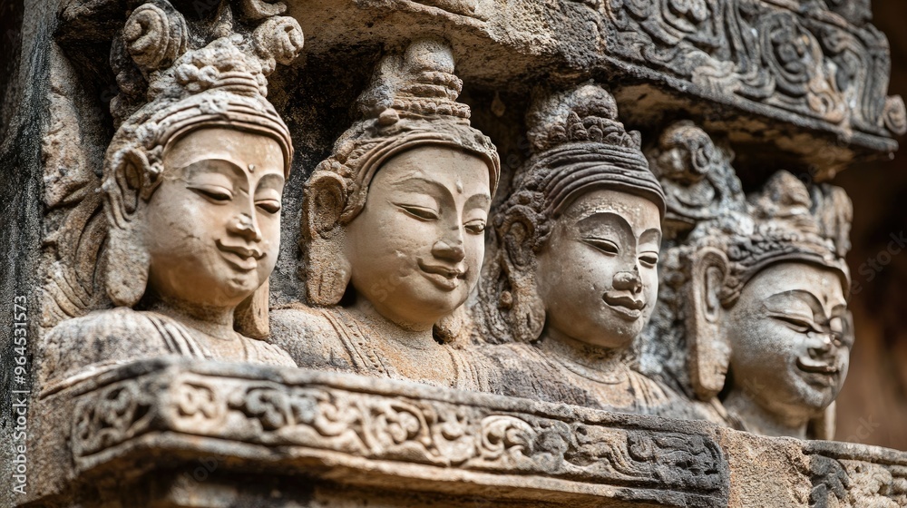 A close-up of the detailed stone carvings on a Bagan temple, depicting scenes from the life of the Buddha. A close-up of the detailed stone carvings on a Bagan temple, depicting scenes from the life of the Buddha.