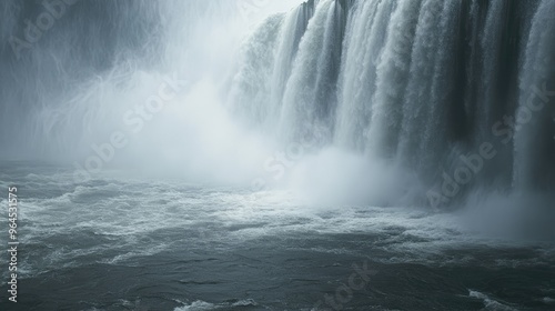A close-up of the Devil Throat at Iguazu Falls, with mist rising from the thundering water.