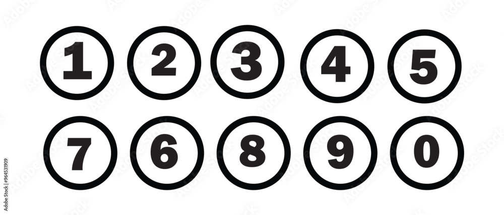Simple circle with numbers 0 to 10 inside. Set of 0-9 numbers. Simple circle with numbers 0 to 10 inside. Set of 0-9 numbers.