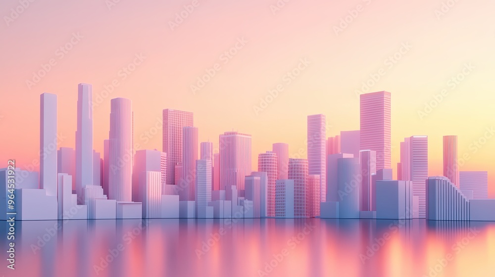 Futuristic skyline minimal urban design 3D render modern buildings sunset hues advanced infrastructure soft gradients Futuristic skyline minimal urban design 3D render modern buildings sunset hues advanced infrastructure soft gradients