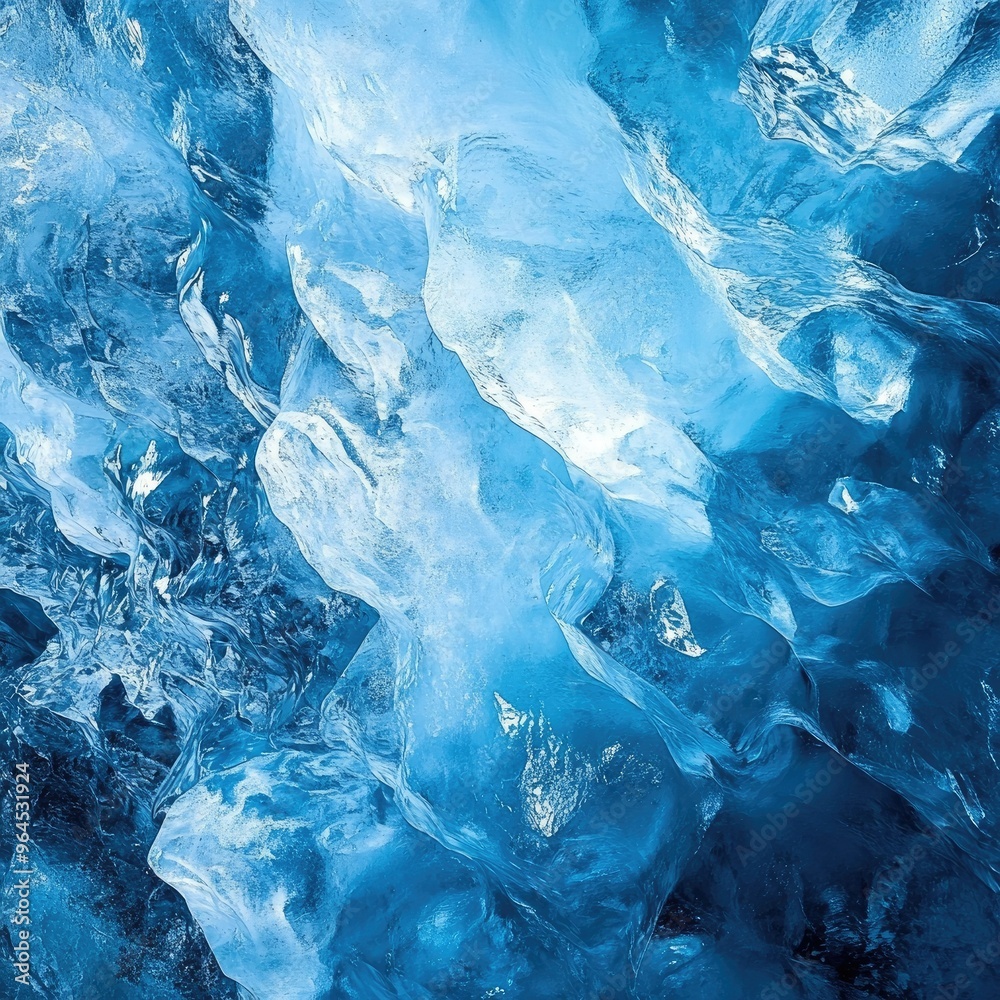A close-up of the ice walls inside the Crystal Ice Cave, showing the delicate patterns and shades of blue A close-up of the ice walls inside the Crystal Ice Cave, showing the delicate patterns and shades of blue
