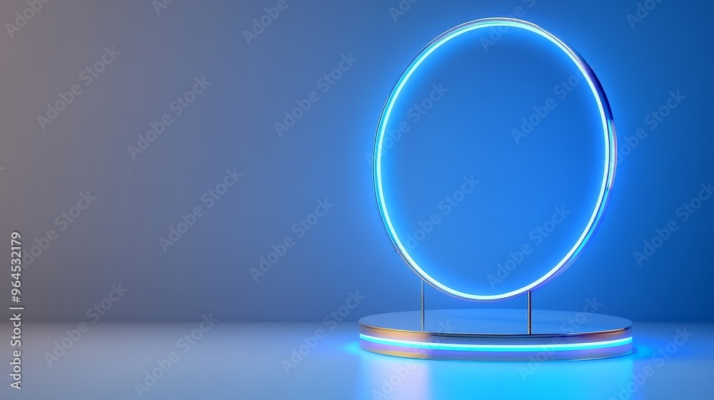 A futuristic and sleek product display featuring a glowing ring on a minimalist platform, perfect for showcasing modern technology, beauty products, or luxury items. It symbolizes innovation, futurism A futuristic and sleek product display featuring a glowing ring on a minimalist platform, perfect for showcasing modern technology, beauty products, or luxury items. It symbolizes innovation, futurism