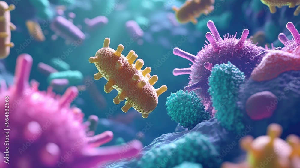 Naklejka premium Animated depiction of germs with large area for copy