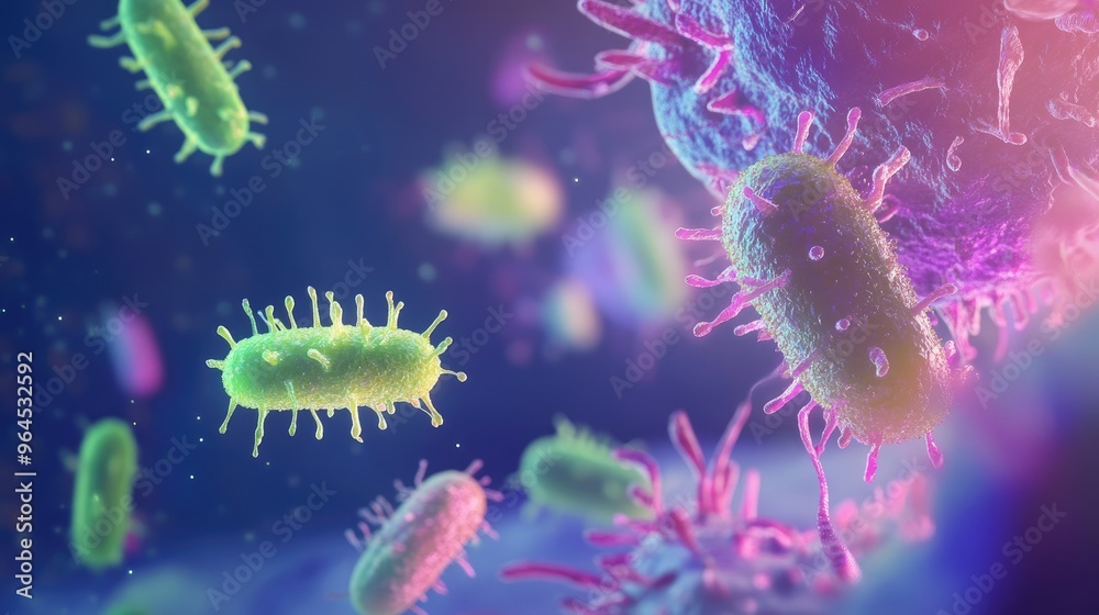 Animated germs with a clear background and text area Animated germs with a clear background and text area