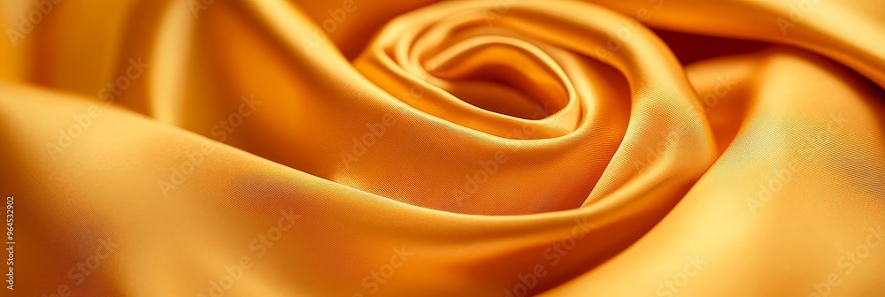 Obraz premium A luxurious close-up of golden silk fabric draped in elegant swirls, showcasing its smooth texture and soft sheen. This image evokes feelings of opulence, sophistication, and timeless beauty.