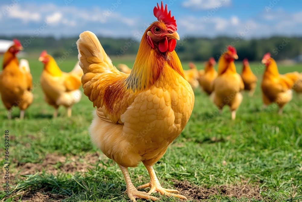 Fototapeta premium Poultry farm, homegrown feed, self-sufficient farming grows its own feed to ensure the freshest and most natural diet for chickens