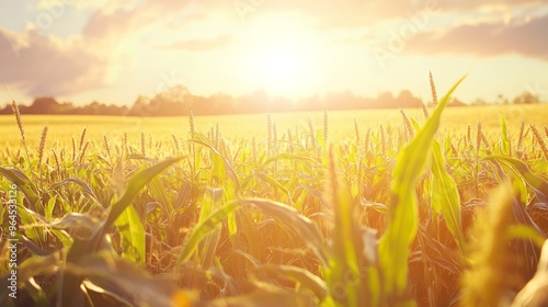 Cornfield bathed in golden light. photo