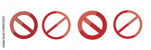 Ban, prohibited, forbidden symbol circle icon set in red color. Red circle with cross line symbol. Caution frame symbol.