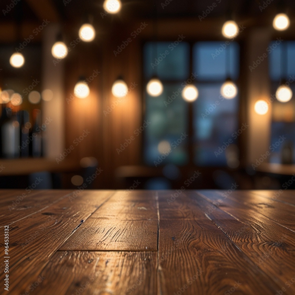image of wooden table in front of abstract blurred background of resturant lights image of wooden table in front of abstract blurred background of resturant lights