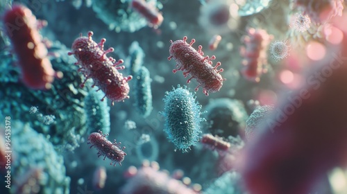 Close-up of pathogens with visible space for educational content