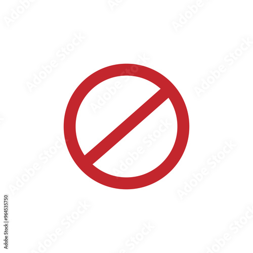 Prohibition and ban sign, Red strikethrough circle, Simple flat vector icon illustration.