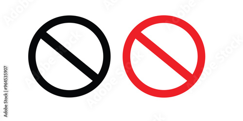 Prohibition and ban sign, Red strikethrough circle, Simple flat vector icon illustration.