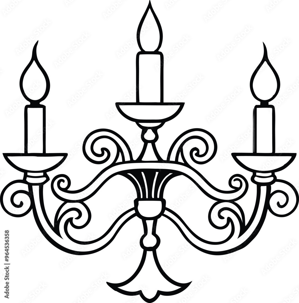 Candle and Candlestick Chandelier line art vector illustration Candle and Candlestick Chandelier line art vector illustration